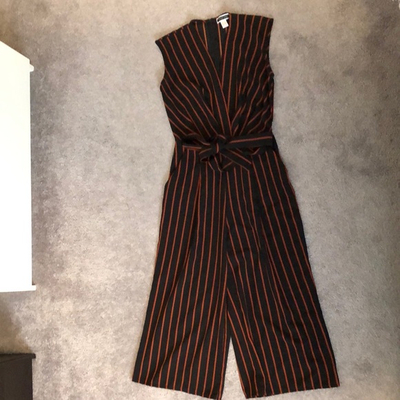Black and Rust Pinstripe Jumpsuit - Picture 2 of 7